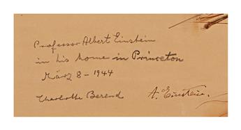 (SCIENTISTS.) EINSTEIN, ALBERT. Half-length portrait in ink and wash by Charlotte Berend-Corinth Signed at lower left, A. Einstein, s